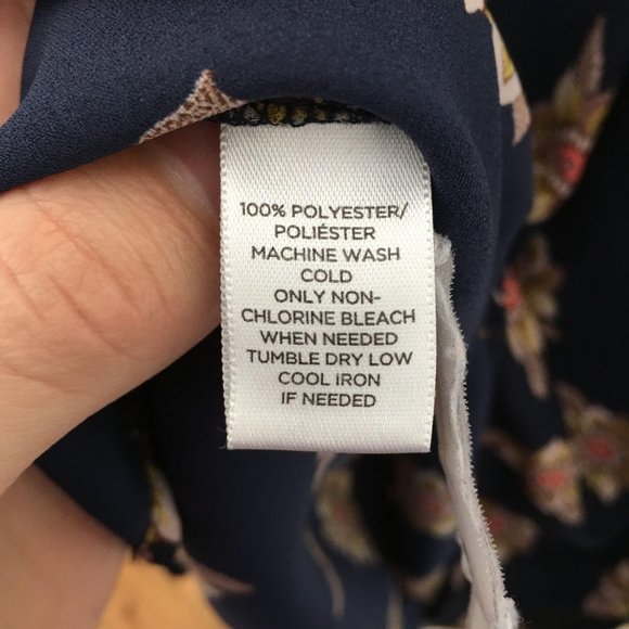 LOFT navy floral print long sleeve blouse Q17 - Picture 2 of 4